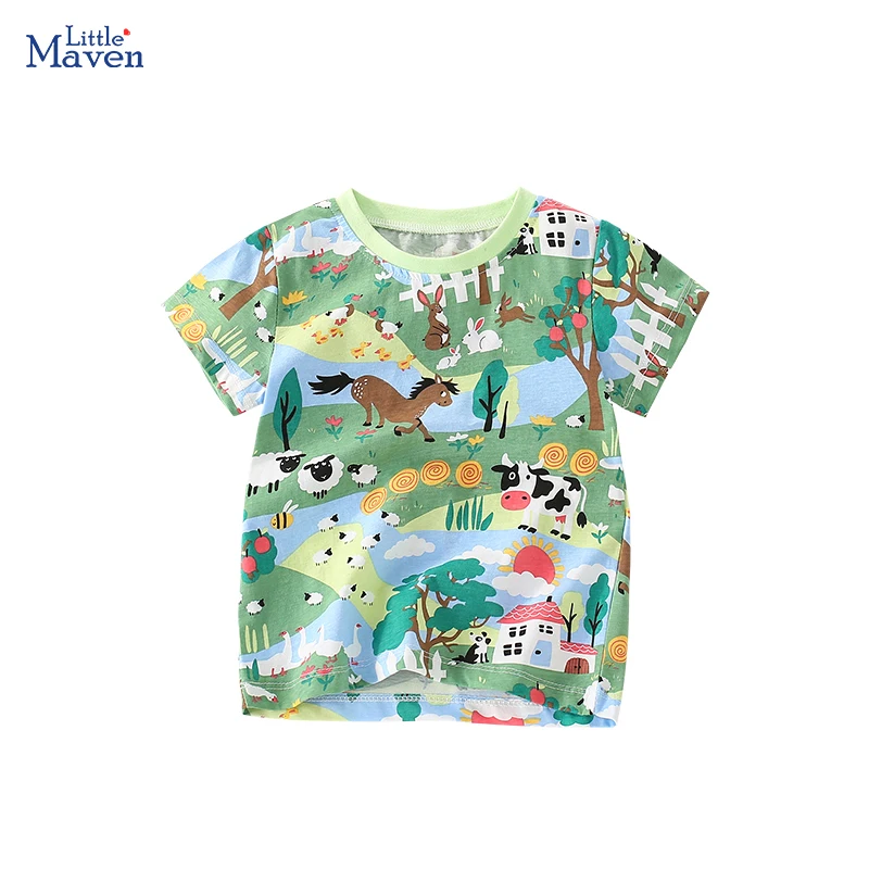 Little maven Kids Clothes Korean Children\'s Clothes 2024 Summer Children\'s Clothing T-shirts Cartoon Animals Fashion Baby Boys