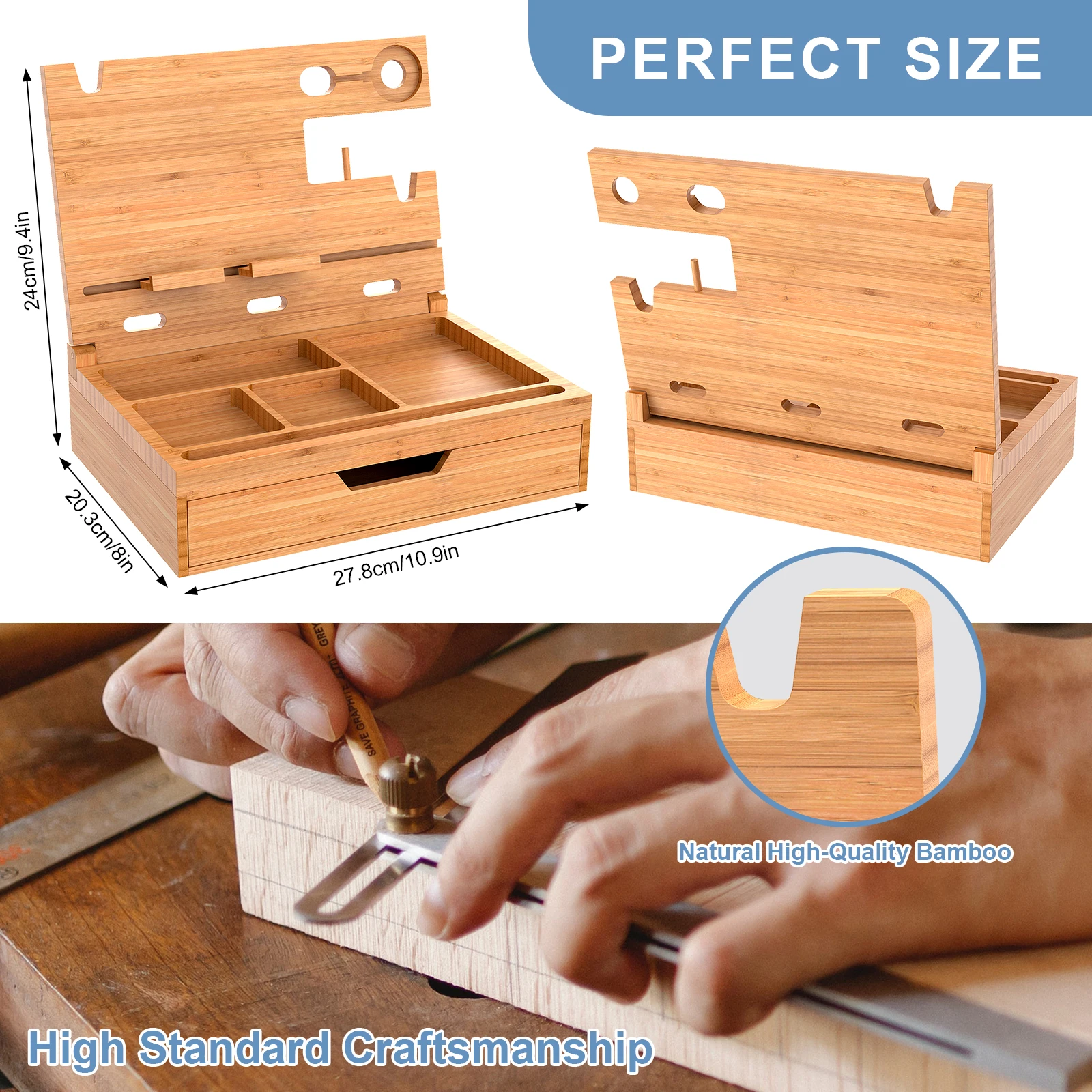 Fathers Day Gift Desktop Wooden Storage Box Organizer Drawer Office Storage Rack Stationery Desk Pen Holder Phone Organizer