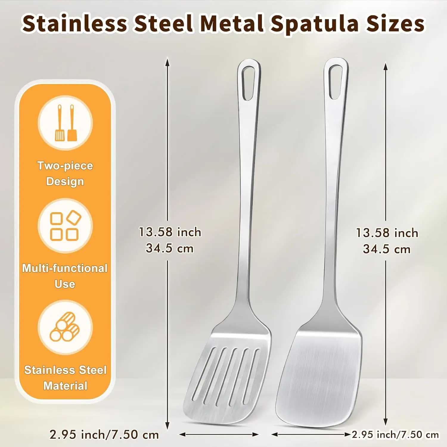 1/2 Pcs Stainless Steel Spatulas Set, Metal Spatula Solid & Slotted for Kitchen Use Cooking Utensils for Fish Eggs Pancakes 6