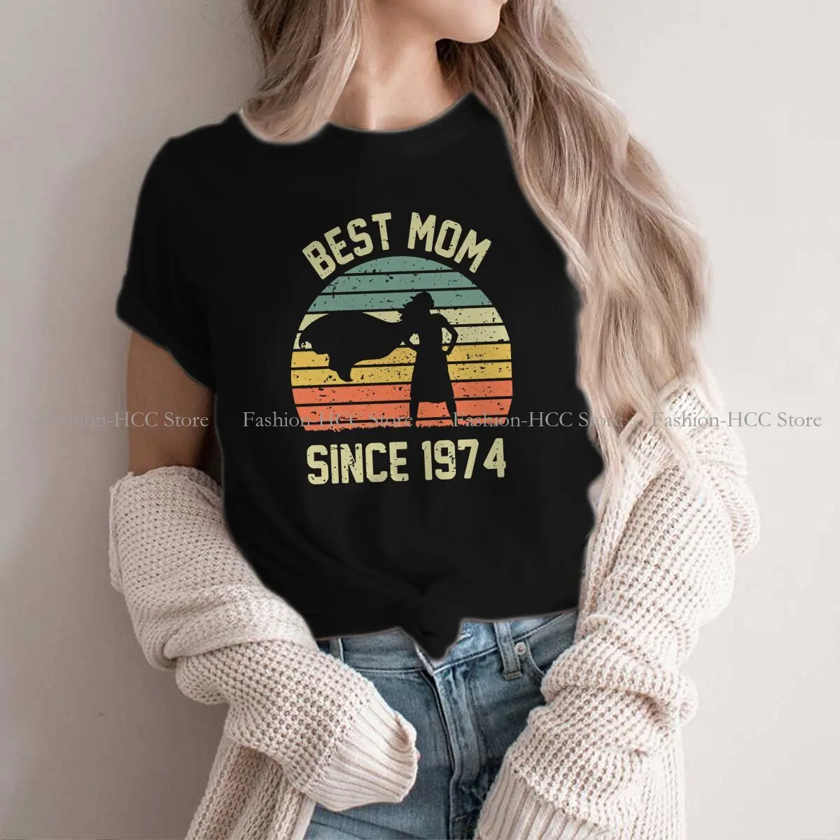 

For Mother's Day Round Collar TShirt Born In 1974 Birthday Original Polyester T Shirt Women Clothes Individuality