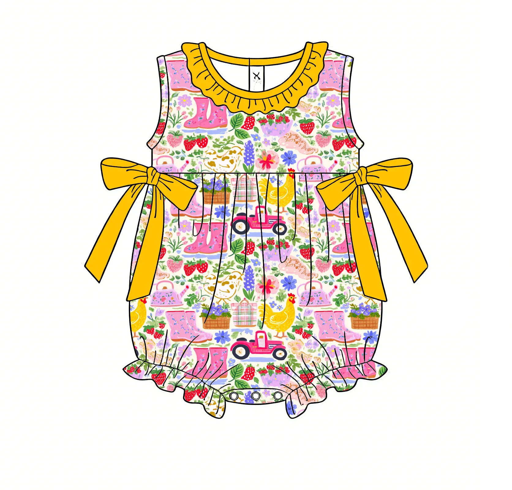New Design Onesie Baby Boutique Children's Clothing Sleeveless Lace Balloon Flowers Cartoon Print Bow Baby Romper Girls Clothing