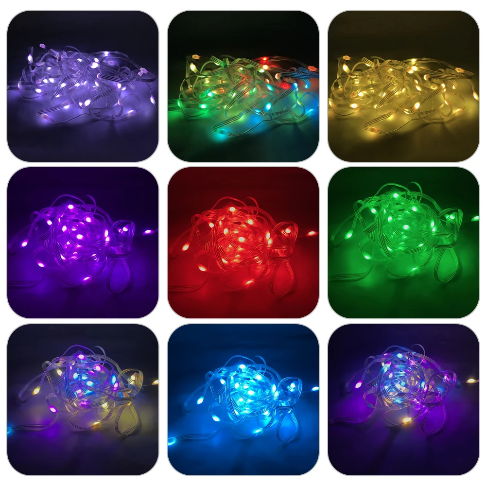 Imagem -06 - Smart Rgb Fairy String Lights Strip Usb Aplicação Led Impermeável Bluetooth Controlo de Música 24 Teclas Remotas Ws2812b 5v 10m 15m