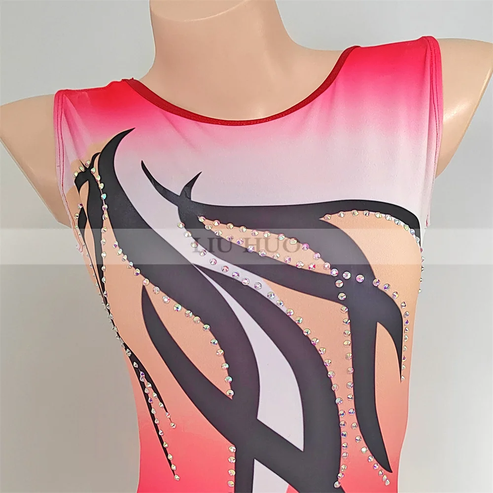 LIUHUO Rhythmic Gymnastics Leotard Customize Women Girl Teen Costume Performance Competition Acrobatics Sleeveless Bodybuilding