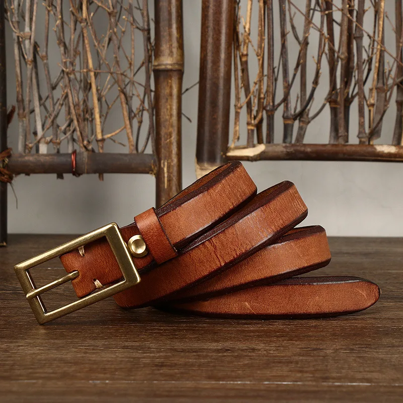2.4CM Wide Fashionable Retro Decorative Genuine Thin Leather Belt Thick Pure Cowhide for Women Denim Pants Belt Women's Style