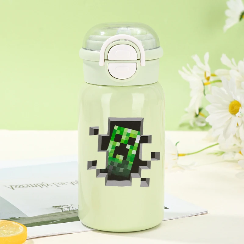 زجاجات مياه ماين كرافتز بيكسل مع لعبة كرتونية من القش زجاجة ترمس للأطفال في الهواء الطلق كوب ماء رياضي هدايا للأطفال #3