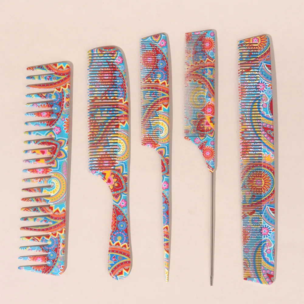 5 Different Sizes Double Sided Printed Hair Comb For Household Use Smooth Hair Anti Static Comb Professional Styling Hair Comb