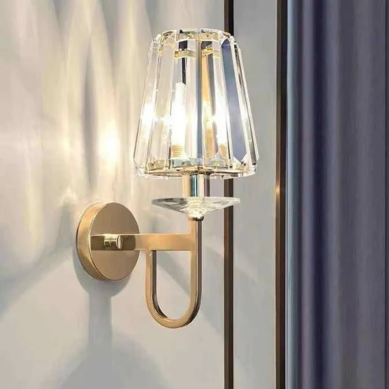 

New crystal wall lamp luxury post-modern study bedroom bedside lamp American background wall decorative wall lamp