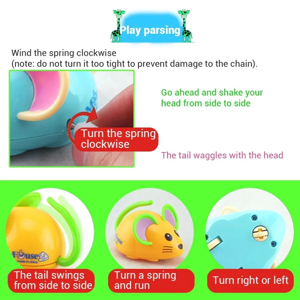 New Plastic Rat Clockwork Toy Small Interesting Mouse Swinging Toy Running Chain Interactive Educational Toy Children