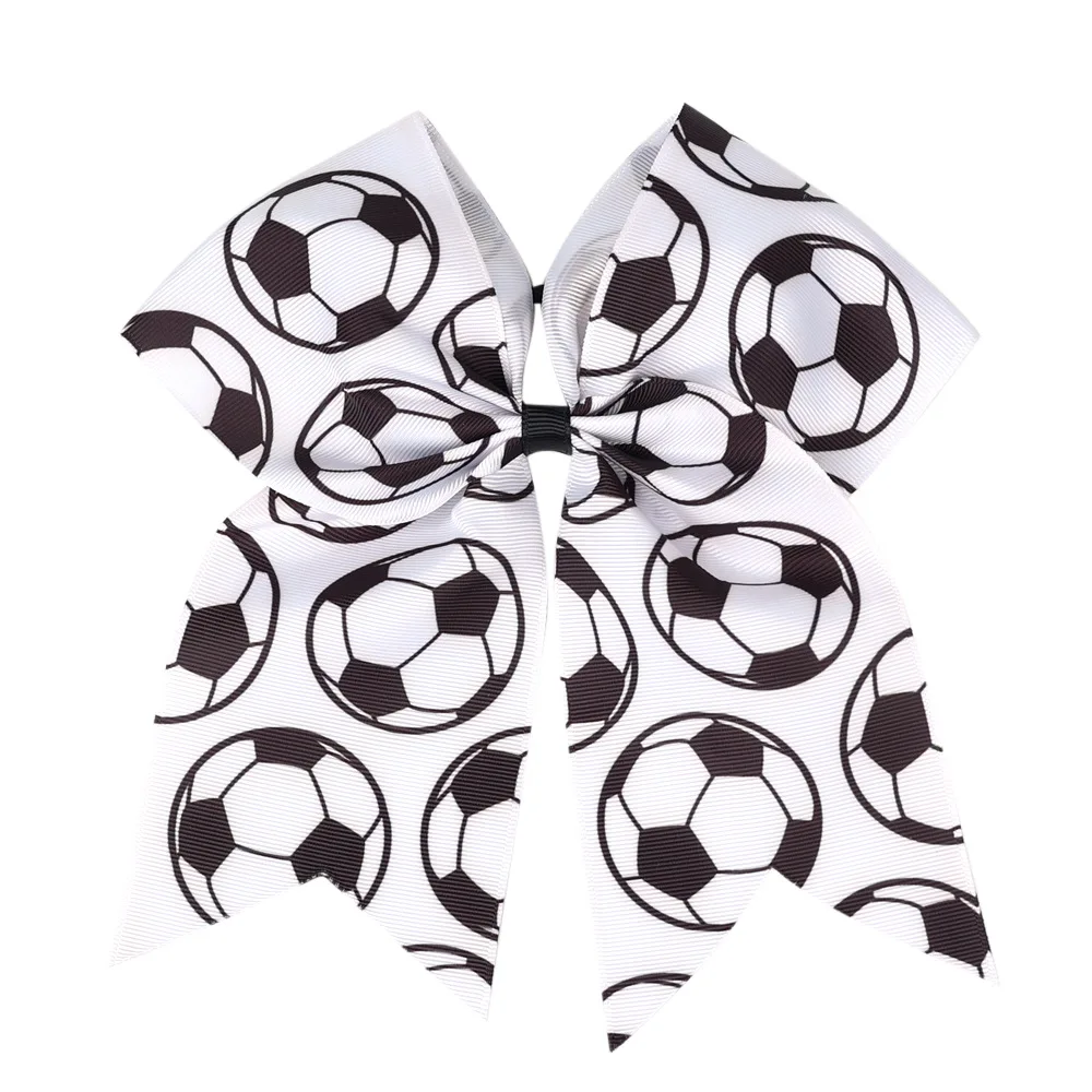 12 PCS 7 Inches Soccer Patterns Black White Ribbon Cheerleading Bow Kids And Adult Hair Tie Girl Accessories With Fashion Design