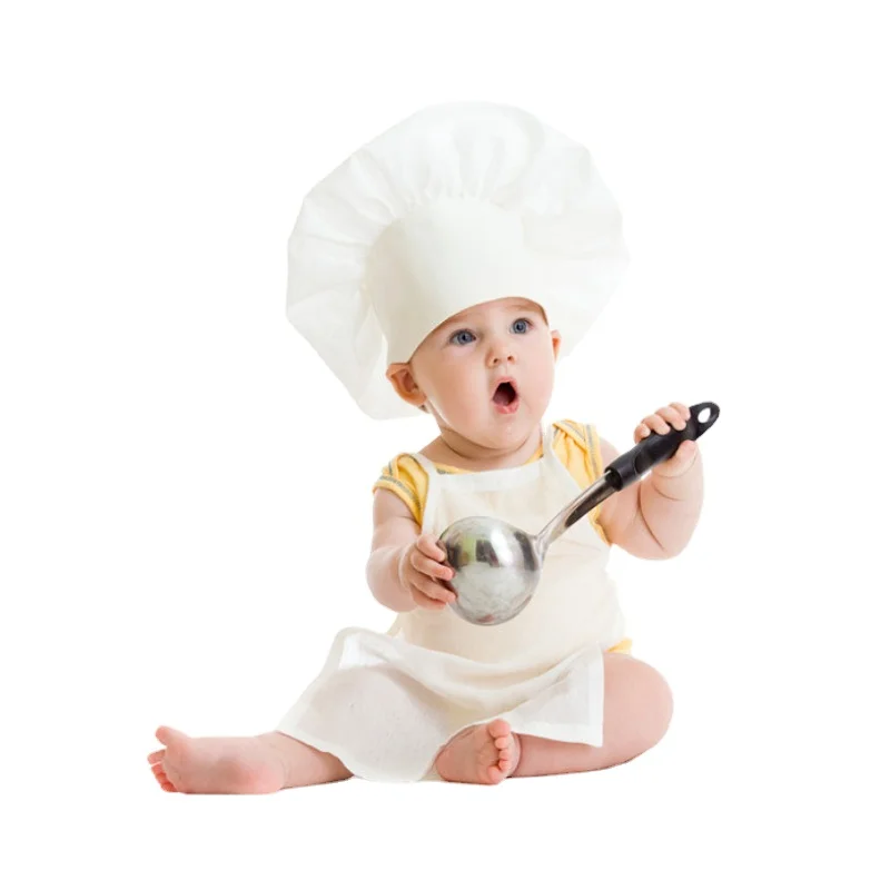 

Cute Baby Chef Apron&Hat White Photography Clothing Suit Newborn Shooting Props Toddler Boys Girls Photo Accessories Clothes