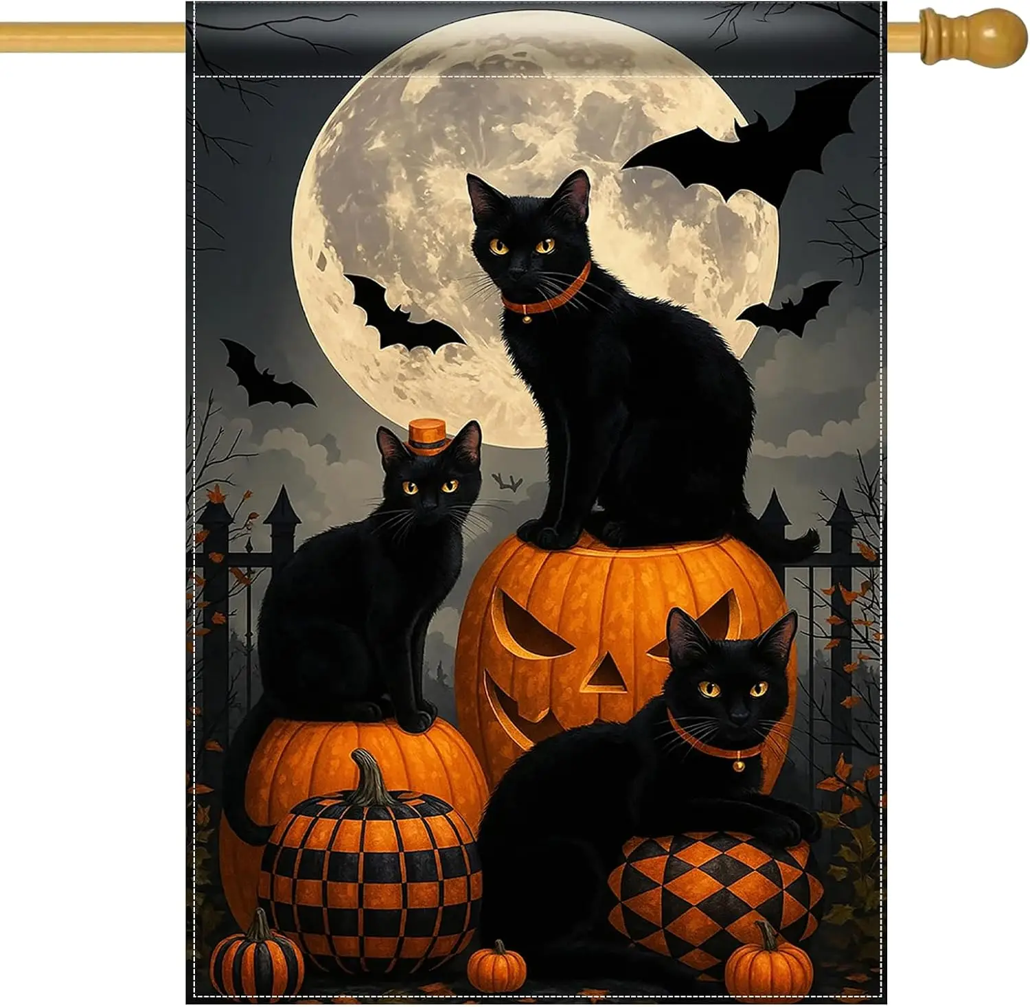 Halloween Garden Flag 28 x 40 Inch Double Sided Black Cat Yard Flag | Cat Witch Pumpkin Lantern Gothic Outdoor Flags for Out llp