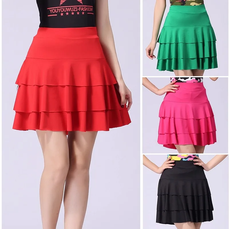 

UK Latin Dance Skirt - Women High Waist Tiered Performance Skirt for Ballroom & Square Dance, Versatile Practice Short Skirt