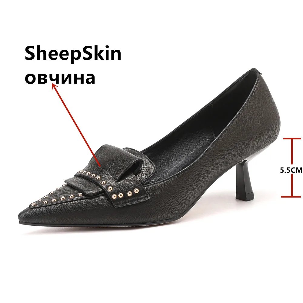 FEDONAS Fashion Rivets Women Pumps Thin High Heels Pointed Toe Spring Summer Dress Office Lady Genuine Leather Shoes Woman 2024