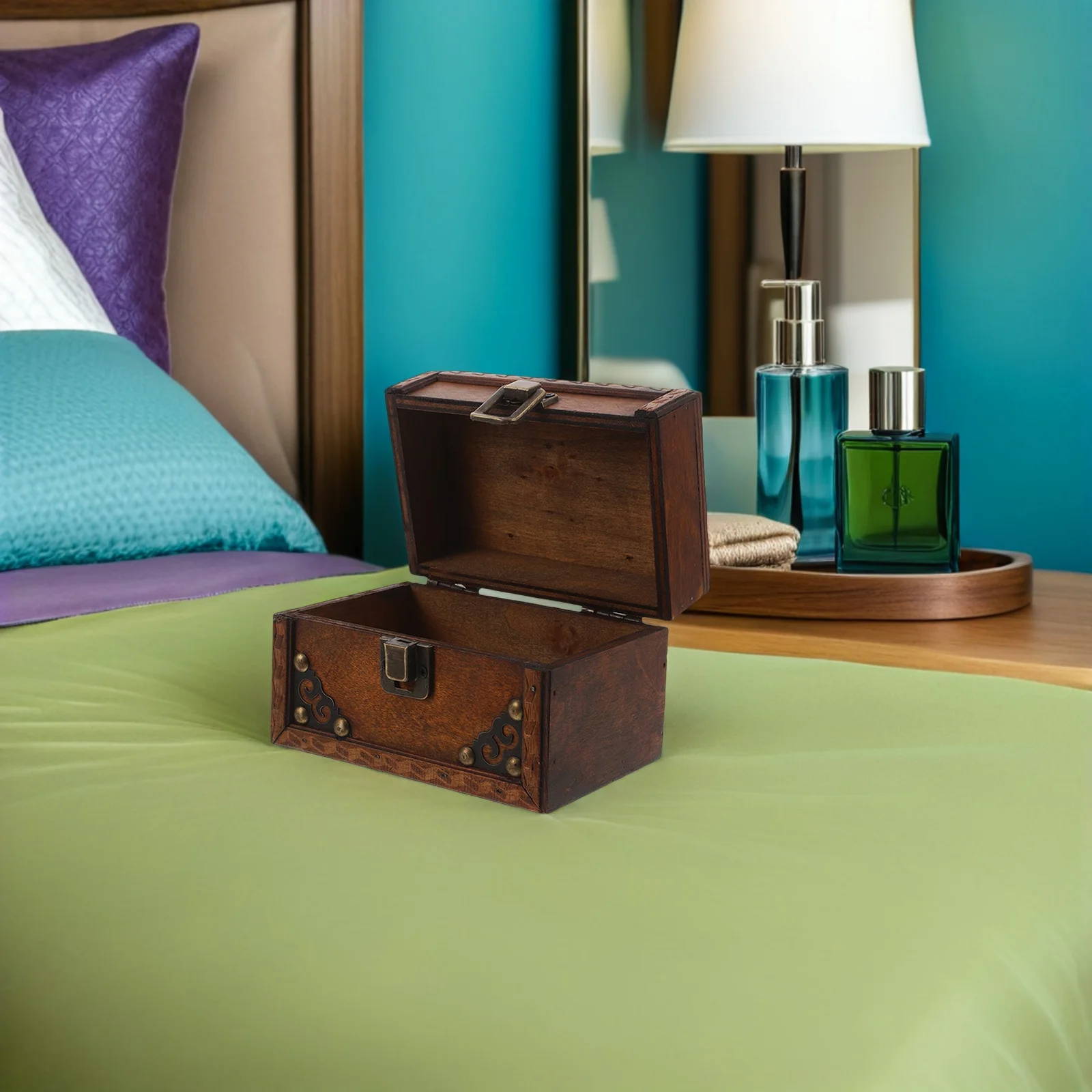 목재 보석함 빈티지 스타일 콤팩트 수납함 목걸이 반지 귀걸이 장신구 데스크탑 화장대 기념품 보관함