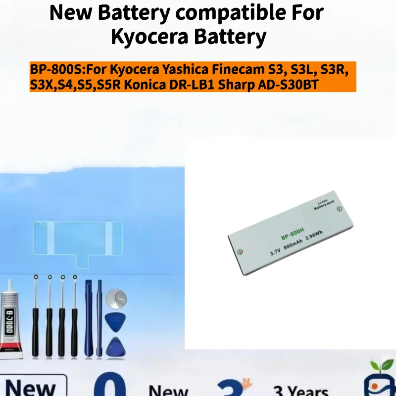 New Battery Compatible For Kyocera Yashica Finecam S3, S3L, S3R, S3X,S4,S5,S5R Konica DR-LB1 Sharp AD-S30BT Batteries+Free Tools