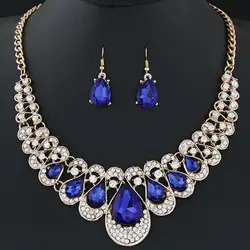 2Pcs/Set Exaggerated Noble Necklace Earrings Multicolor Water Drop Faux Gem Pendant Necklace Earrings Jewelry Accessory
