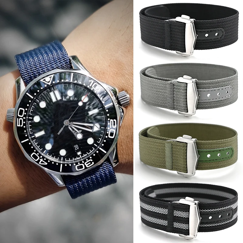

Nylon Strap for Omega Seamaster 300/600/150 Waterproof Folding Buckle Watch Band for Seiko MoonSwatch Sport Bracelet 20mm 22mm