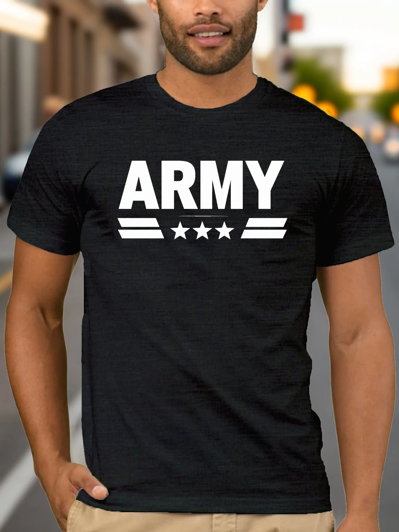 Stars ARMY Fitted Crew Neck Graphic T-Shirt - Moisture-Wicking, Four-Way Stretch, Freedom of Movement, Summer Essential for Adul