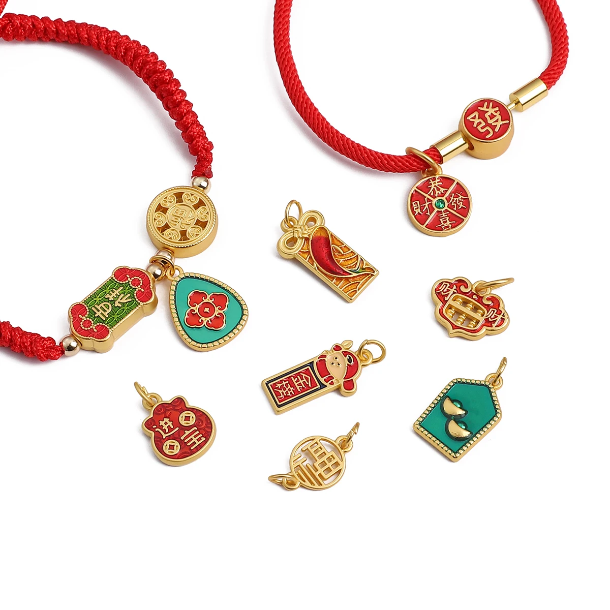 1Pc Gold Color Plated Brass Beads Charms Chinese Lucky Blessing Word Pendant For Diy Bracelet Earring Jewelry Making Accessories