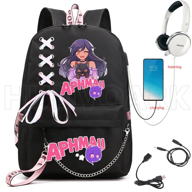 Aphmau Backpack Usb Charging Laptop Backpacks Male Female Ribbion Waterproof School Bags High School Bag For Teenage Mochilas