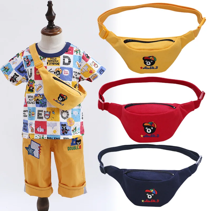 miki-children's-canvas-crossbody-bag-cartoon-letter-black-bear-waist-bag-boys-girls-kids-sling-bag-fashionable-spring-bag