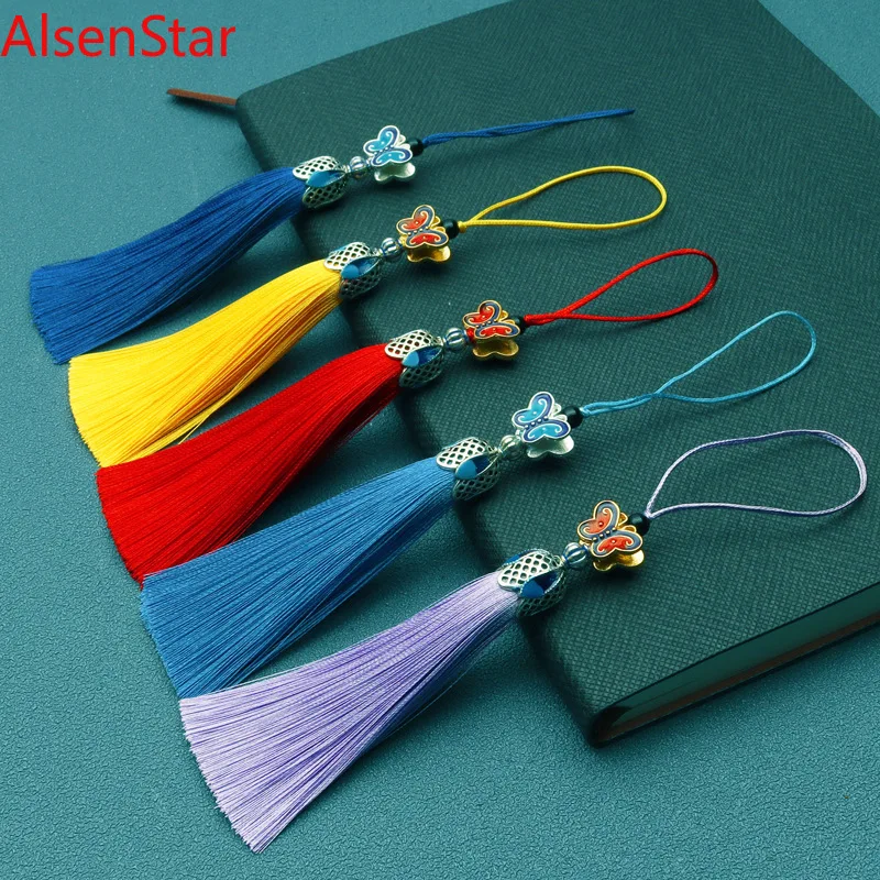 Embroidered Butterfly Tassel Antique Hanfu Hand-held Fan Hanging Pendants Mobile Phone Bookmark Car Decoration Accessories