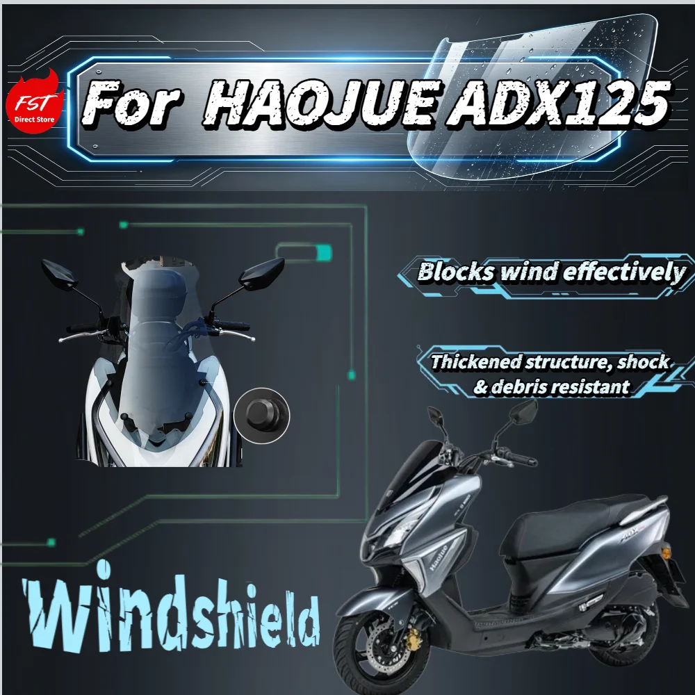 For  Haojue ADX125 Scooter Windshield Glass, Thickened Front Fairing Wind Deflector, Mod Kit