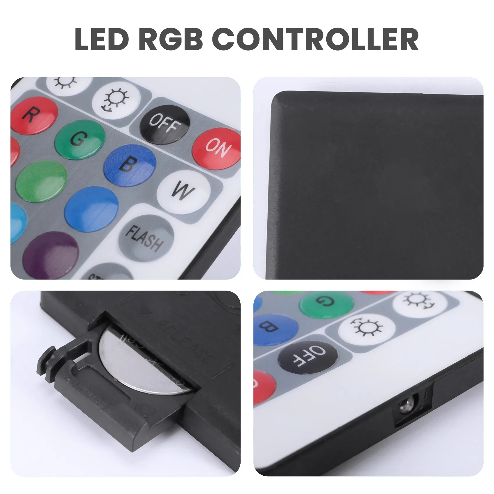 Controlador LED RGB, Control IR FB, 24 teclas, blanco, 12V
