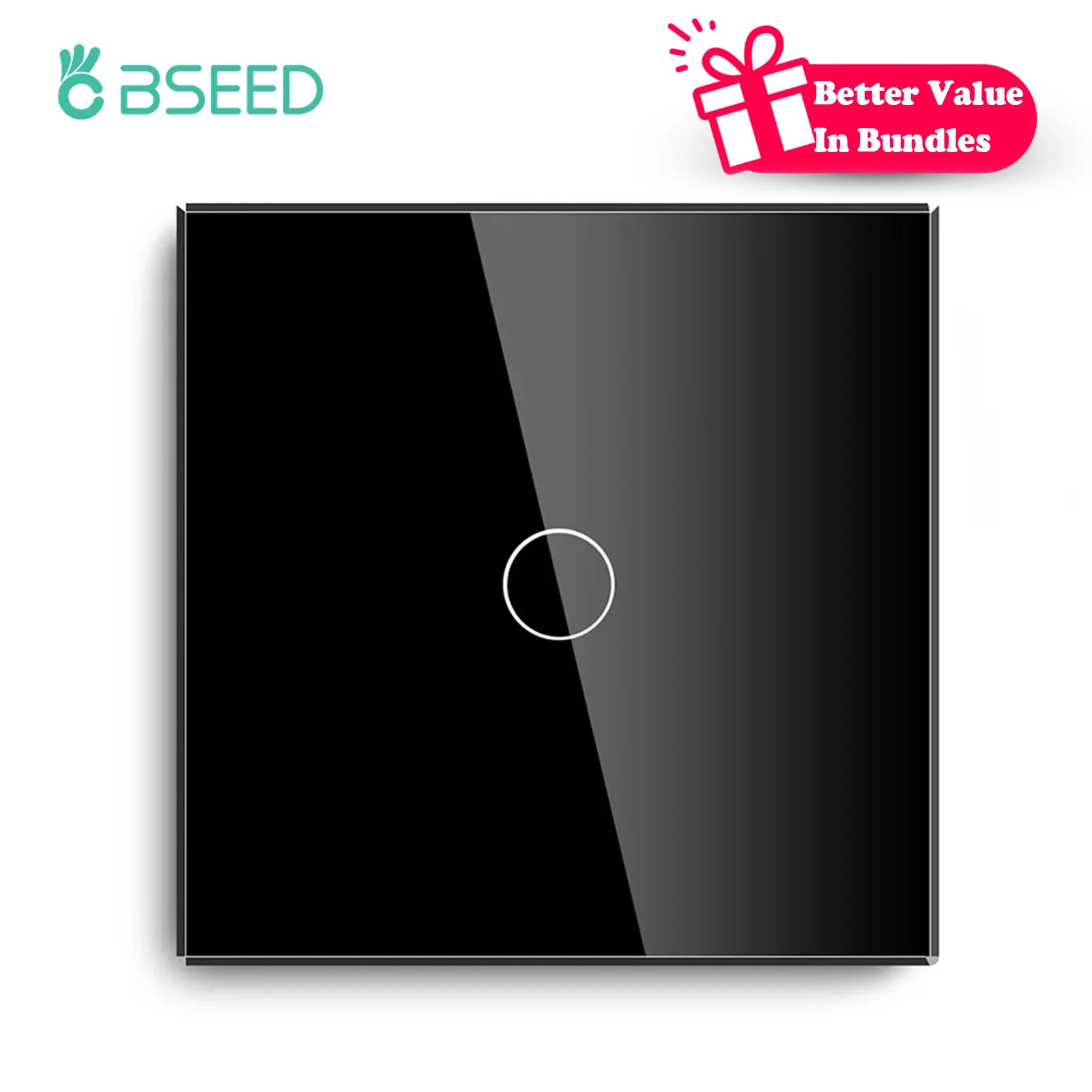 BSEED 1Gang 1Way Touch Schalter Wand Licht Schalter Schwarz Kristall Klasse Wasserdichte LED Sensor Schalter Schwache Blaue Hintergrundbeleuchtung Single Live