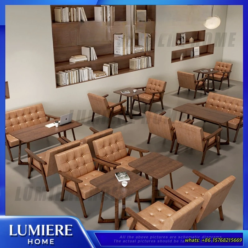 Vintage Style Cafe Lounge Chair Set for Commercial Use Bar Tea Shop Reception Seating Sofa Dining Furniture