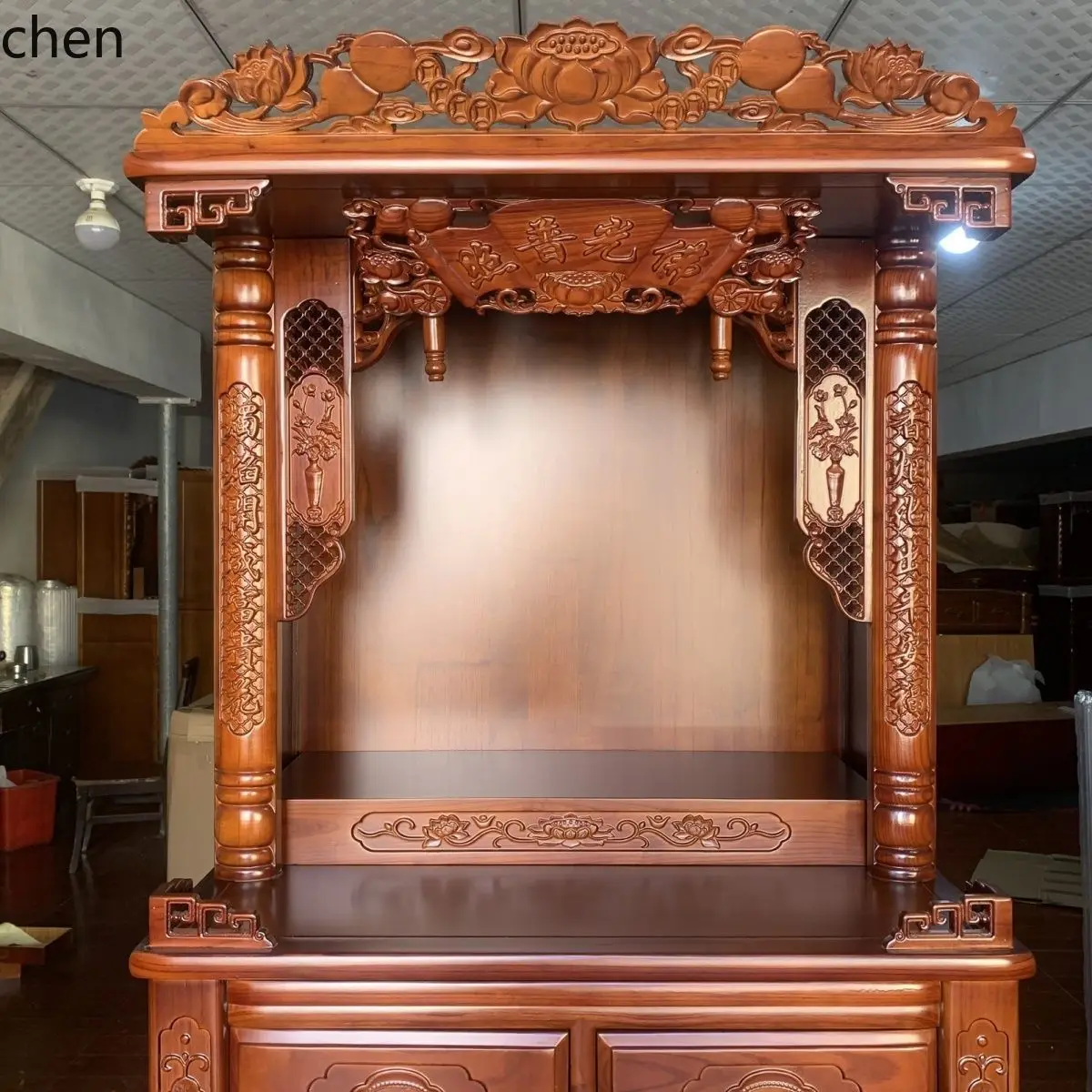 CZ Cabinet God of Wealth Camphor Wood All Solid Wood High-end Buddha Cabinet Double-layer God of Wealth Cabinet Home Carving