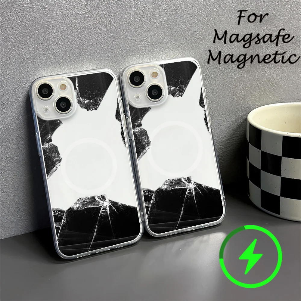 Broken mirror Phone Case For IPhone 15 14 13 12 11 Transparent Magnetic Suction Cover