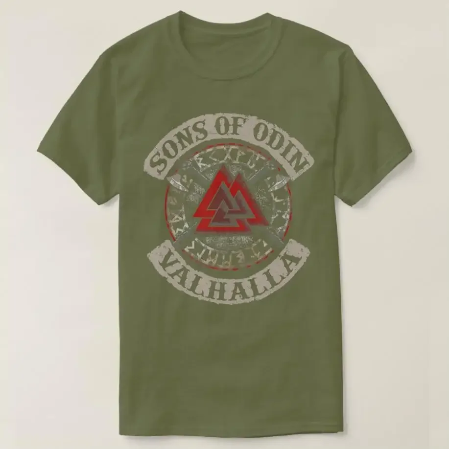 นักรบนอร์ดิกลูกชายของ Odin Valhalla Valknut Rune เสื้อยืด 100% Cotton O-คอสั้นแขนเสื้อฤดูร้อน Casual Mens เสื้อยืดขนาด S-3XL