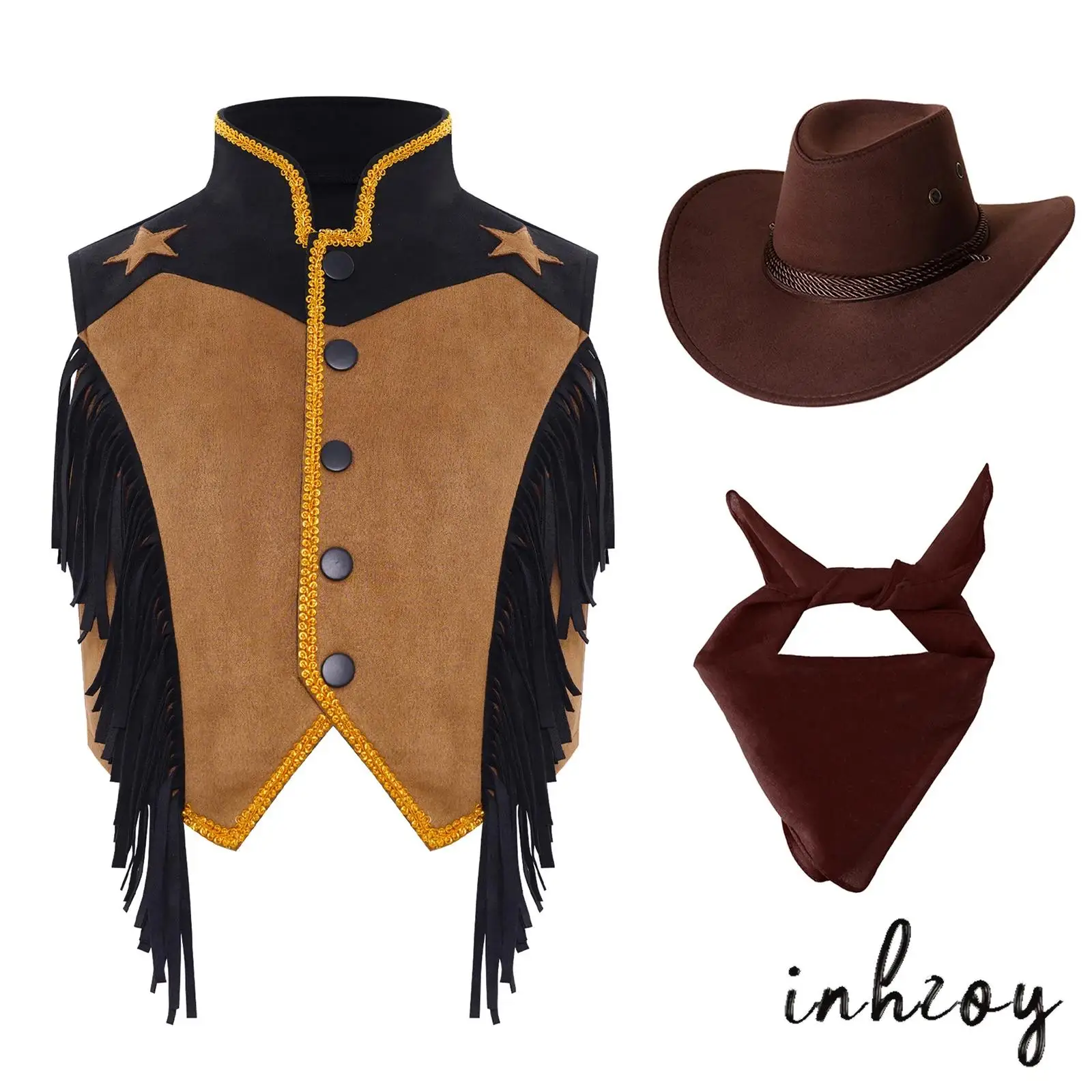 

Kids Enchanting Cowgirl Set Fringed Vest Waistcoat And Matching Accessories Complete Western Cowboys Costume for Theme Parties