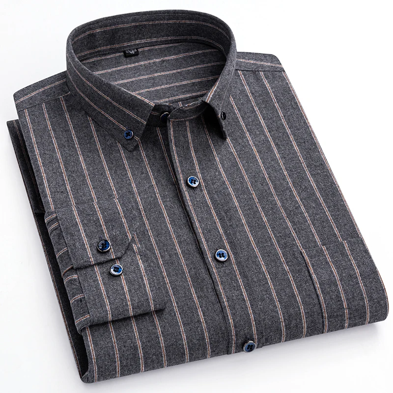 

Mens Plaid Brushed Long Sleeve Shirts Single Pocket Comfortable Shirt Casual 100% Cotton Standard Fit Button Down Checked Shirts