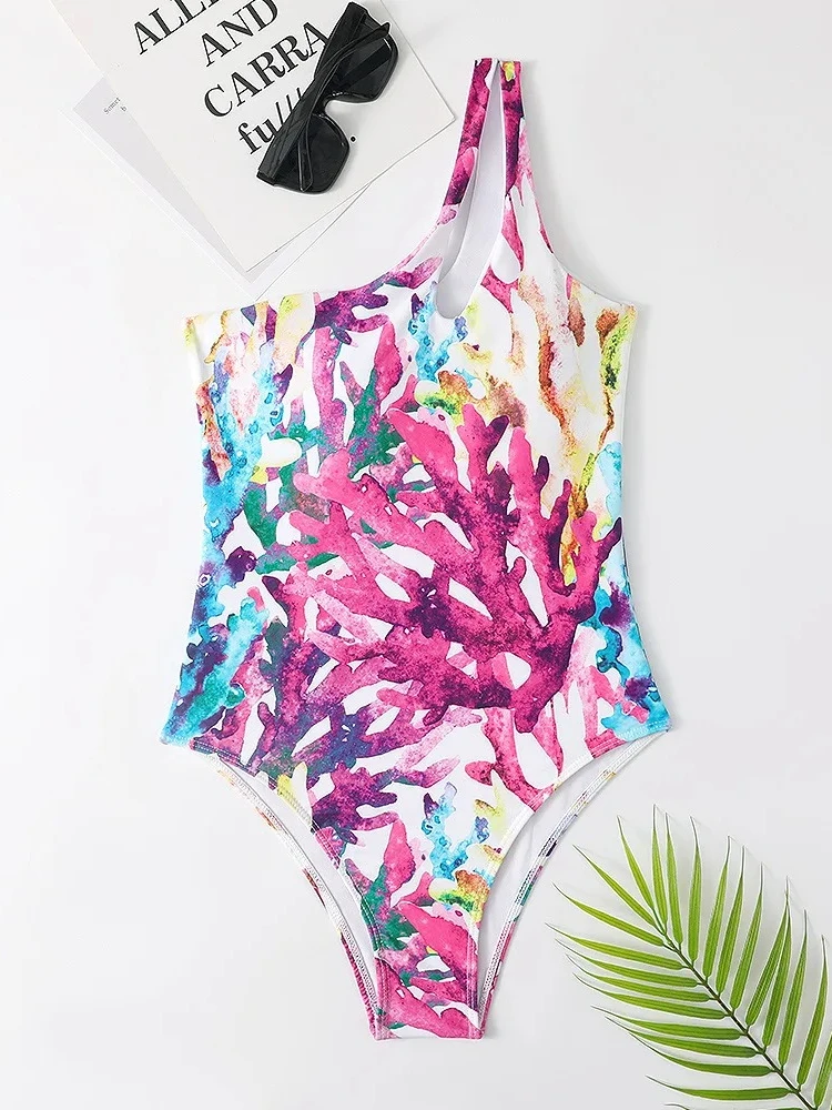 المرأة مثير التعادل صبغ طباعة قطعة واحدة ملابس السباحة التدرج الجوف خارج واحد الكتف ارتداءها رفع Monokini قطعة واحدة ملابس السباحة