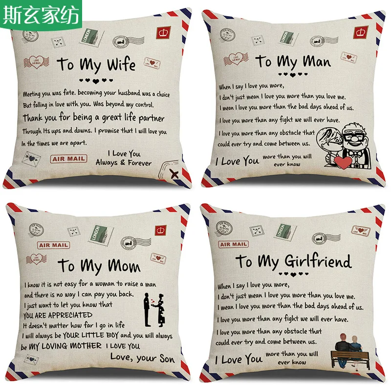 

1Piece Envelope Printed Pillow Case Letters Cotton Linen Throw Pillowcase Cushion Cover Anniversary Gift To Wife Daughter Son