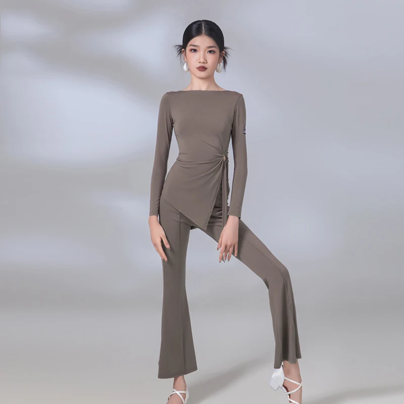 2024 เด็กเต้นรําละตินเครื่องแต่งกายสาว Samba Cha Cha เต้นรําฝึกเสื้อผ้า Tango Waltz เสื้อแขนยาวกางเกงแยกชุด VBH929