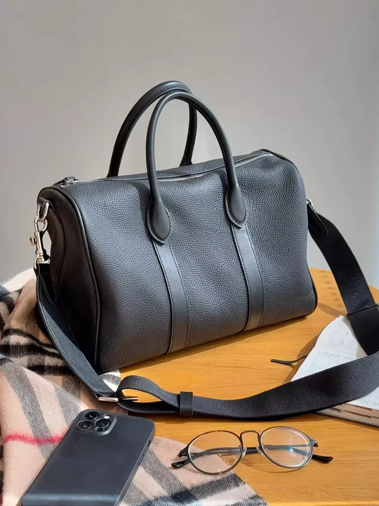 

Black Fashion Simple Boston Pillow Bag Genuine Leather Women Tote Bag\Handbag Real Leather Lady Shoulder Crossbody Bag Big