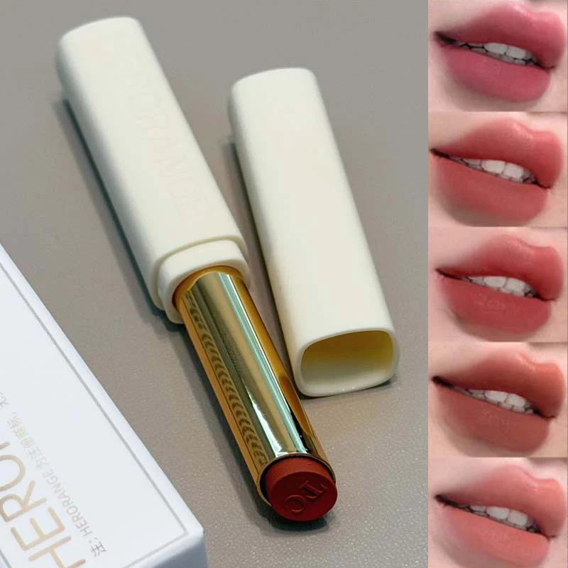 كريم أحمر شفاه غير لامع منخفض التشبع، ليس من السهل أن يبهت أحمر الشفاه عاري غير لامع، ملمع شفاه أحمر مقاوم للماء، مكياج يدوم طويلاً