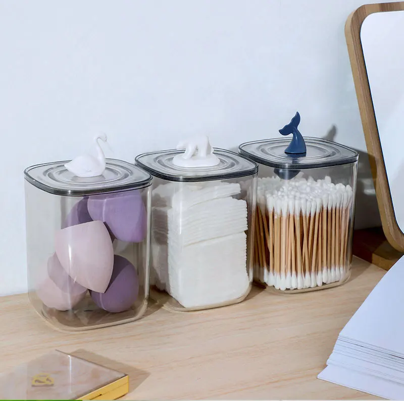 Eisbär Wal Schreibtisch-Aufbewahrungsbox mit Abdeckung, staubdicht, transparente Baumwolle, Kosmetik-Baumwoll-Aufbewahrung, Schlafzimmer-Organizer, Kanister – Detail 1