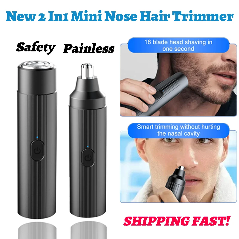 2 In 1 Electric Mini Nose Hair Trimmer Painless Men\'s Beard Remover Machine Eyebrow Shaving Tools Barber Equipment Beauty