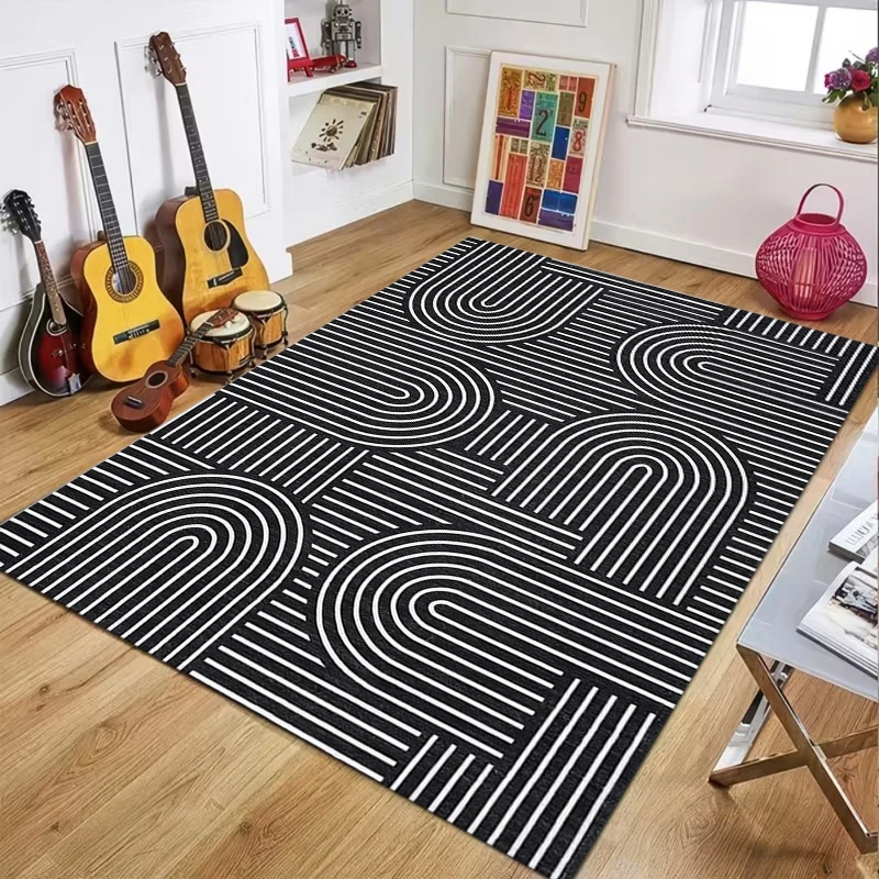 Modern Minimalist Arch Line Area Rug Abstract Geometric Striped Pattern Decorative Floor Mat for Living Room Bedroom Home Decor