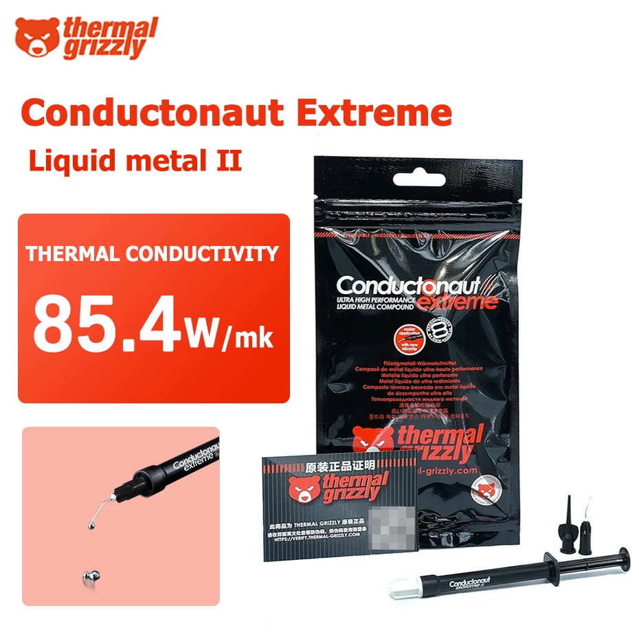 

Thermal Grizzly Conductonaut Extreme Thermal Paste 85,4 Вт/MK для процессора/графического процессора, кулера, жидкая металлическая охлаждающая силиконовая смазка