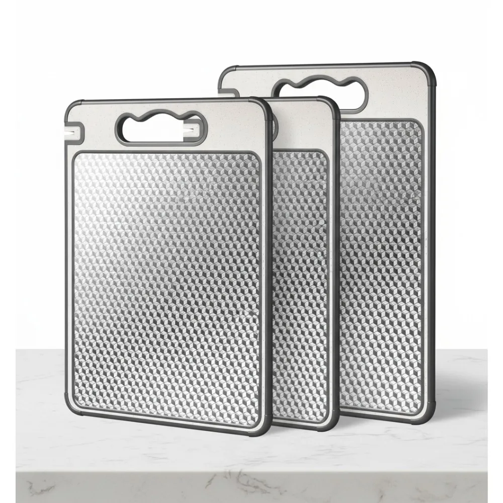 

Набор двухсторонних разделочных досок из пшеничной соломы из нержавеющей стали, нетоксичный, можно мыть в посудомоечной машине, устойчивый к царапинам, 3 шт. для кухни