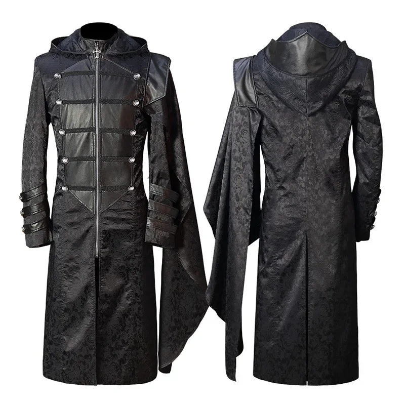 Medieval Assassins Creed Cosplay Costume Edward Streetwear Uniform Mens Steam Punk Retro Outfit Stand Collar Leather Cloak Coat