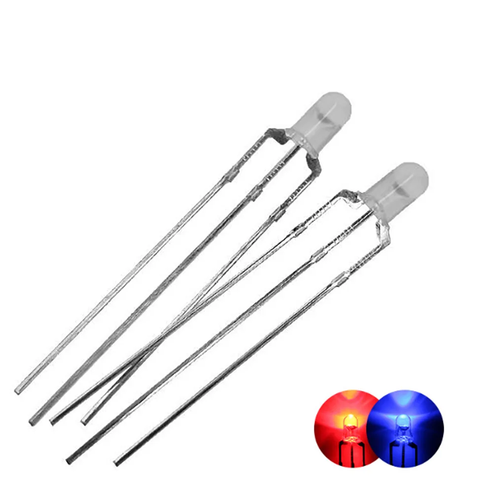 100pcs F3 Round Clear / Fog Two Color Common Anode / Cathode LED Red & Green Red & Blue Bi-Color 3 Pins Light Emitting Diode