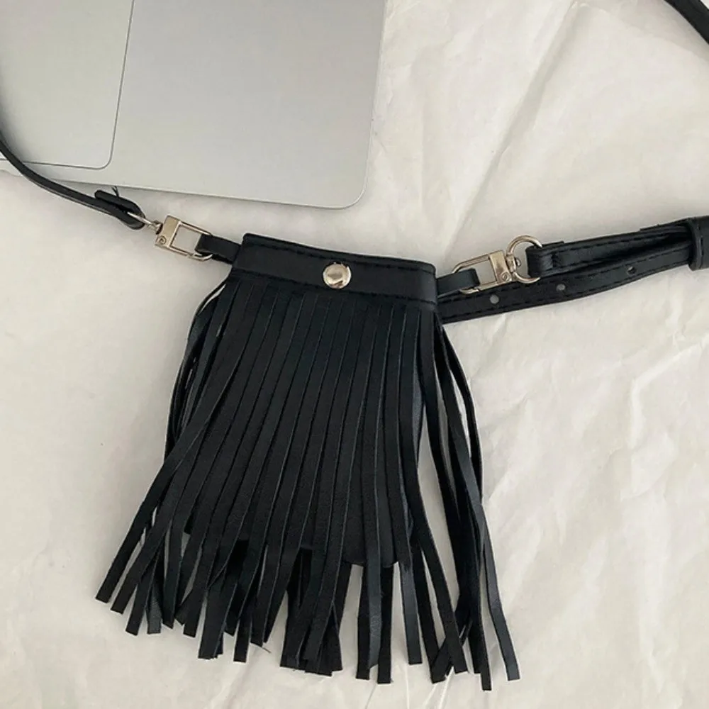 حقيبة الخصر بو الجلود شرابة حزام خمر الجينز ديكور حزام مع حقيبة سبيكة سوداء أحزمة الجيب الشارع الشهير