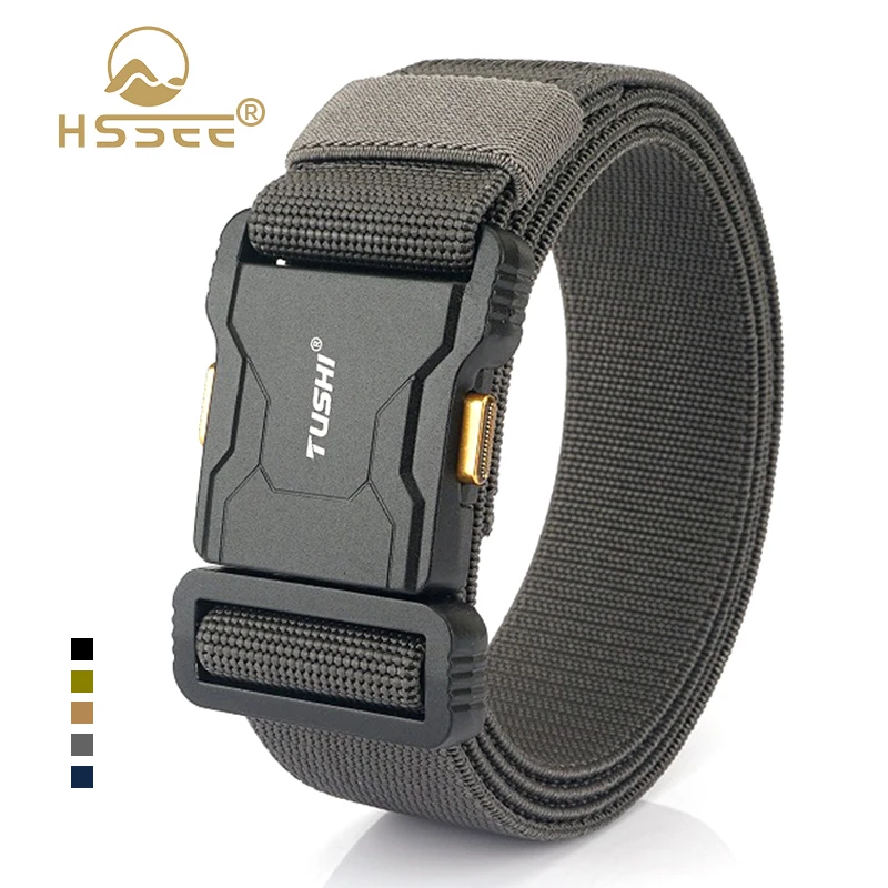 HSSEE New Elastic Belt for Men and Women Aluminum Buckle Quick Release Tactical Outdoor Belt Sturdy Canvas Casual Girdle Male