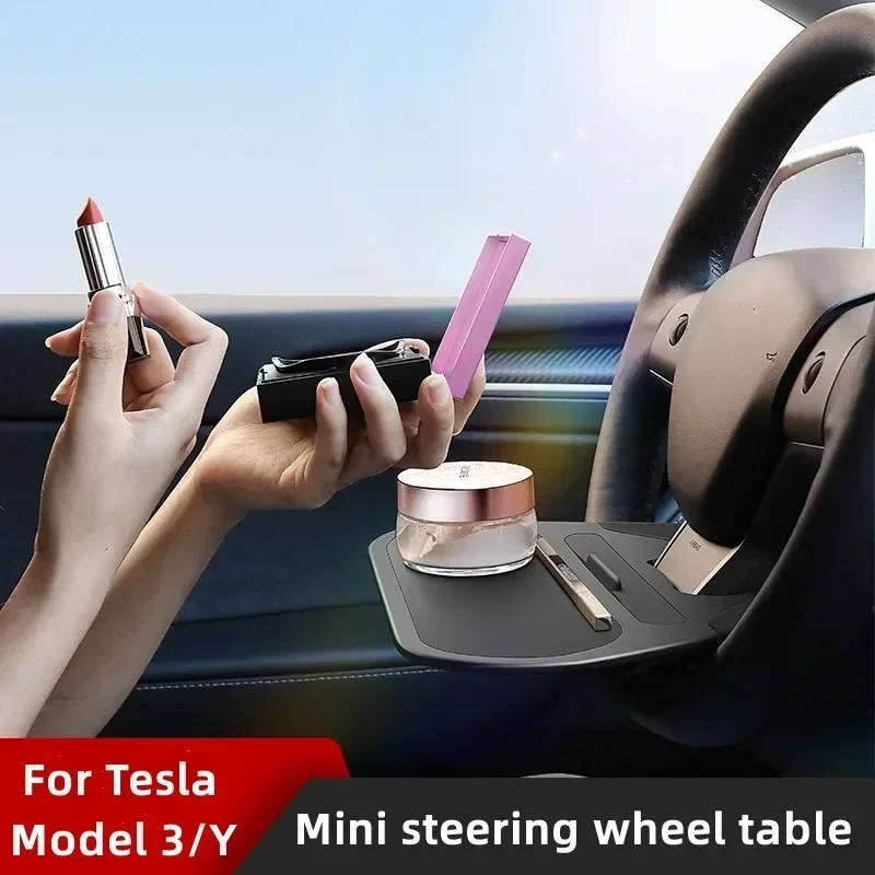 Car Steering Wheel Table Mini Makeup Drink Food Coffee Phone Holder Tray Laptop Computer Desk For Tesla Model 3/Y Accessories